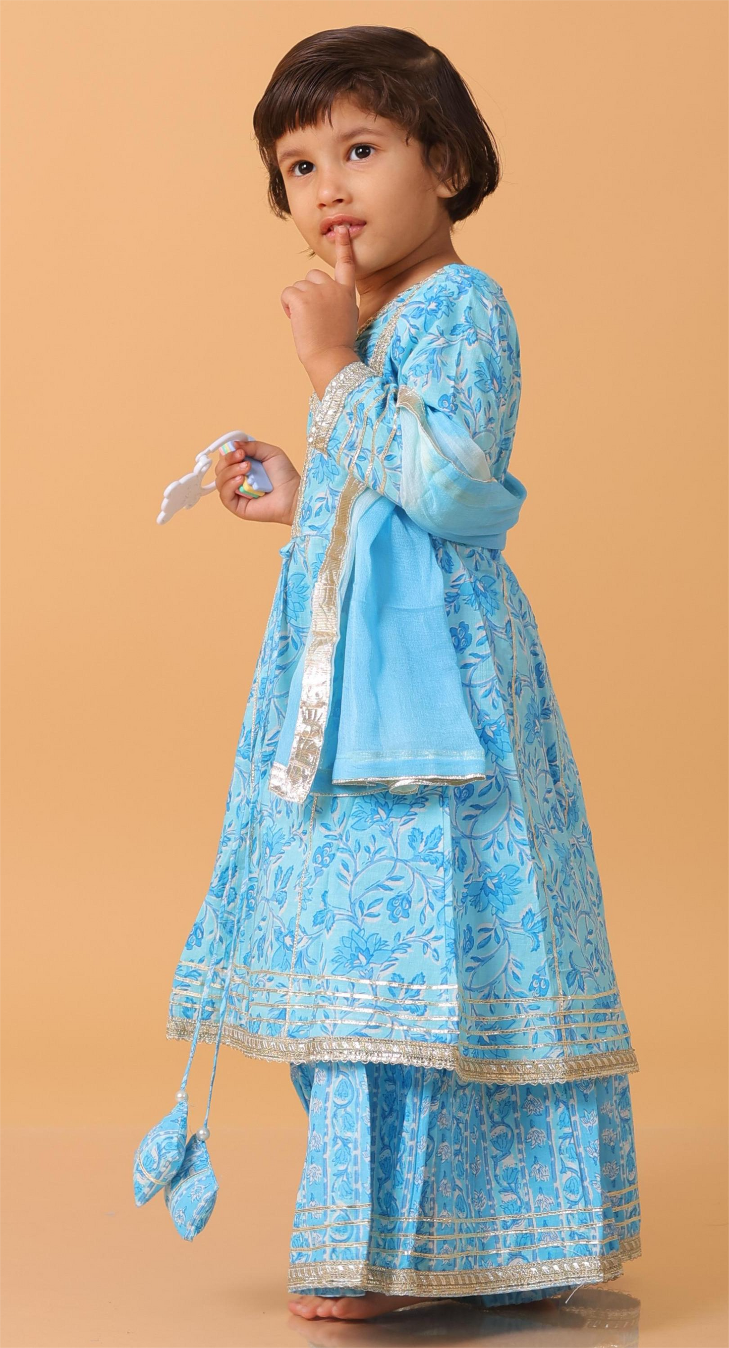 Girls- Kids Blue Sharara Kurti dupatta set ethnic wear