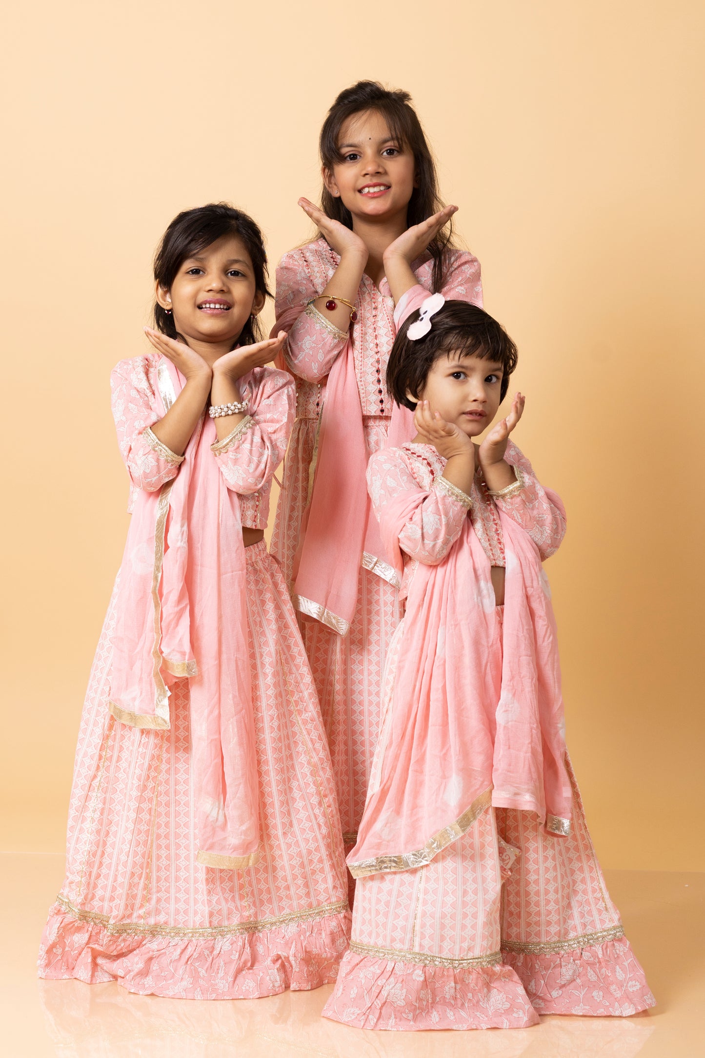 Girls- Kids Pink Crop-top V neck top dupatta set ethnic wear