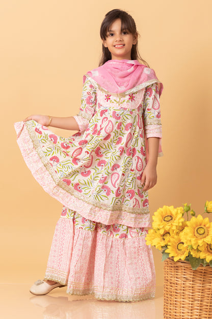 Girls- Kids Kurti Sharara and dupatta set ethnic wear for girls