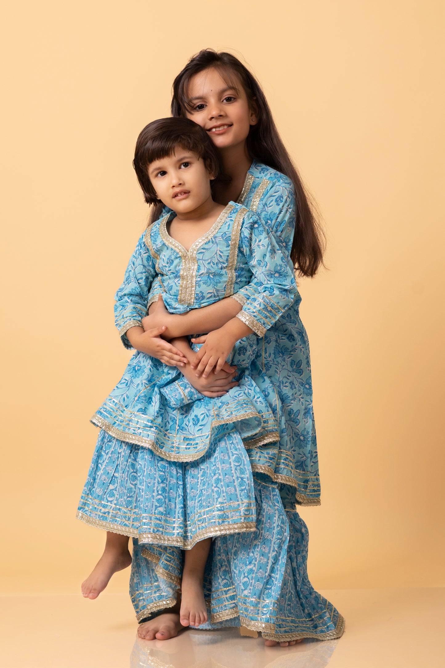 Girls- Kids Blue Sharara Kurti dupatta set ethnic wear