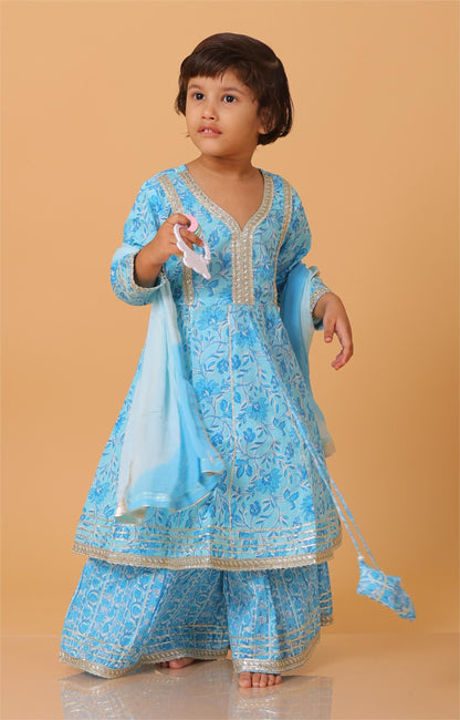Girls- Kids Blue Sharara Kurti dupatta set ethnic wear