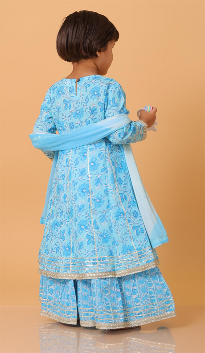 Girls- Kids Blue Sharara Kurti dupatta set ethnic wear
