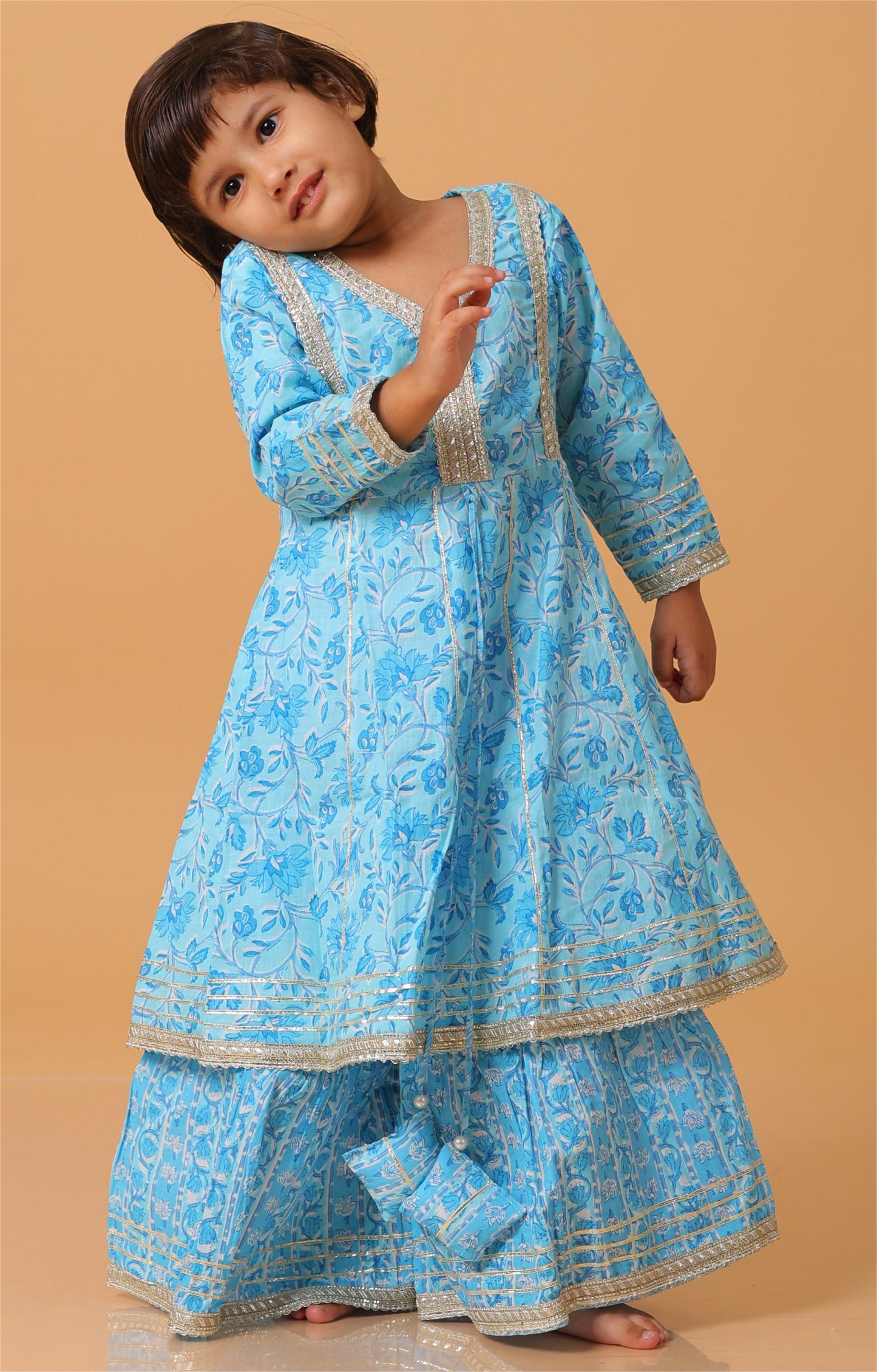 Girls- Kids Blue Sharara Kurti dupatta set ethnic wear