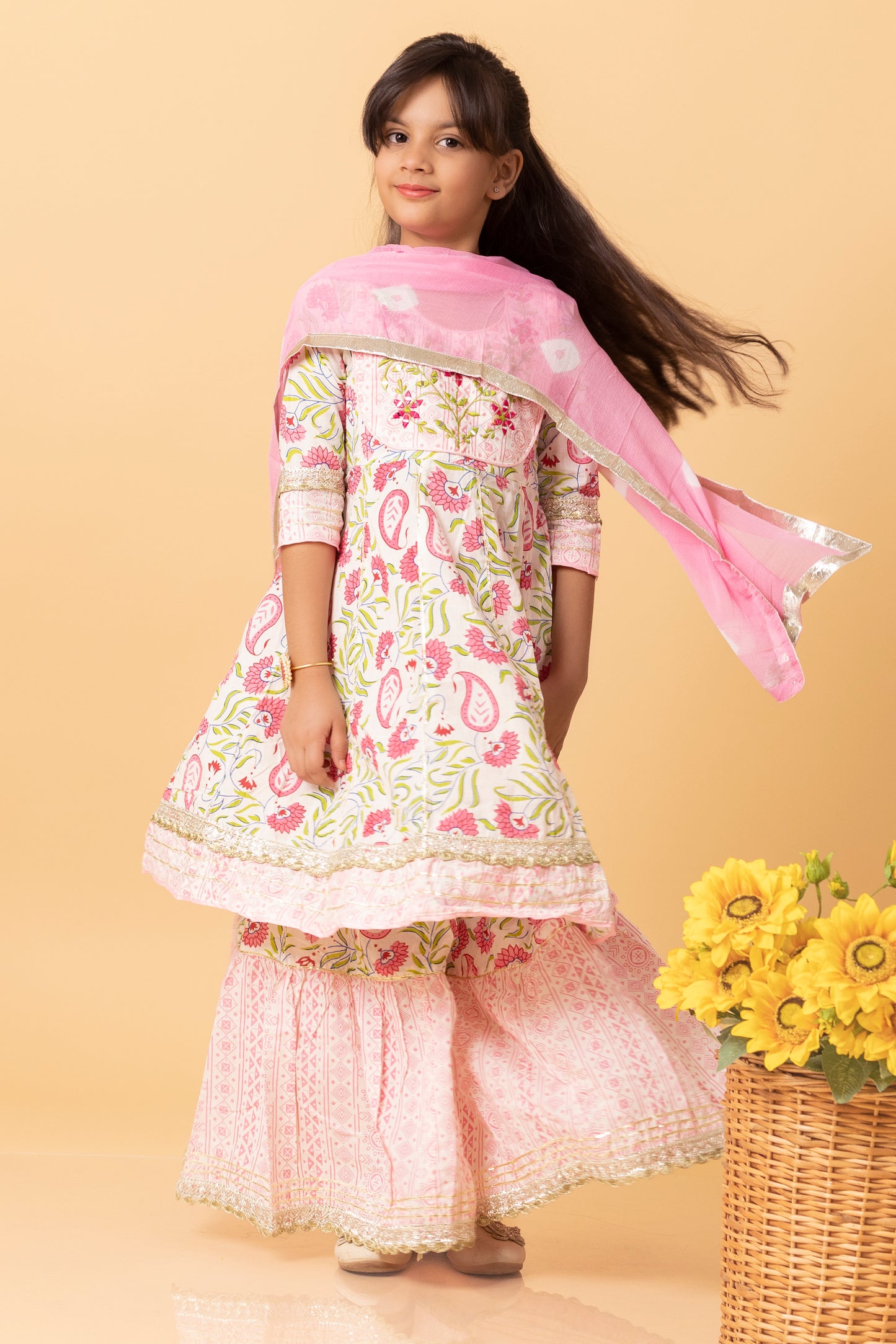 Girls- Kids Kurti Sharara and dupatta set ethnic wear for girls