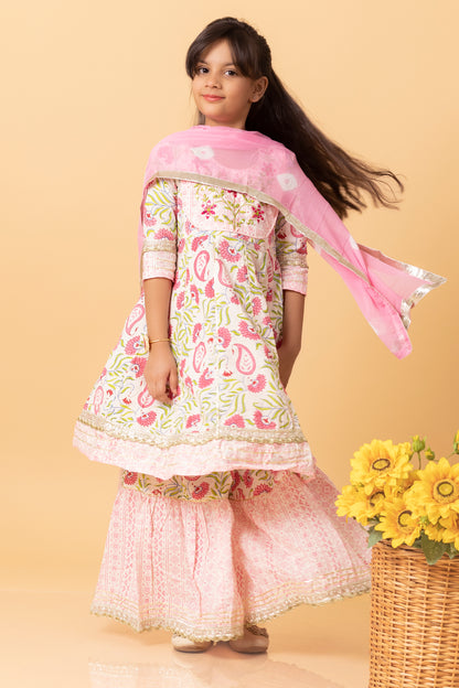 Girls- Kids Kurti Sharara and dupatta set ethnic wear for girls