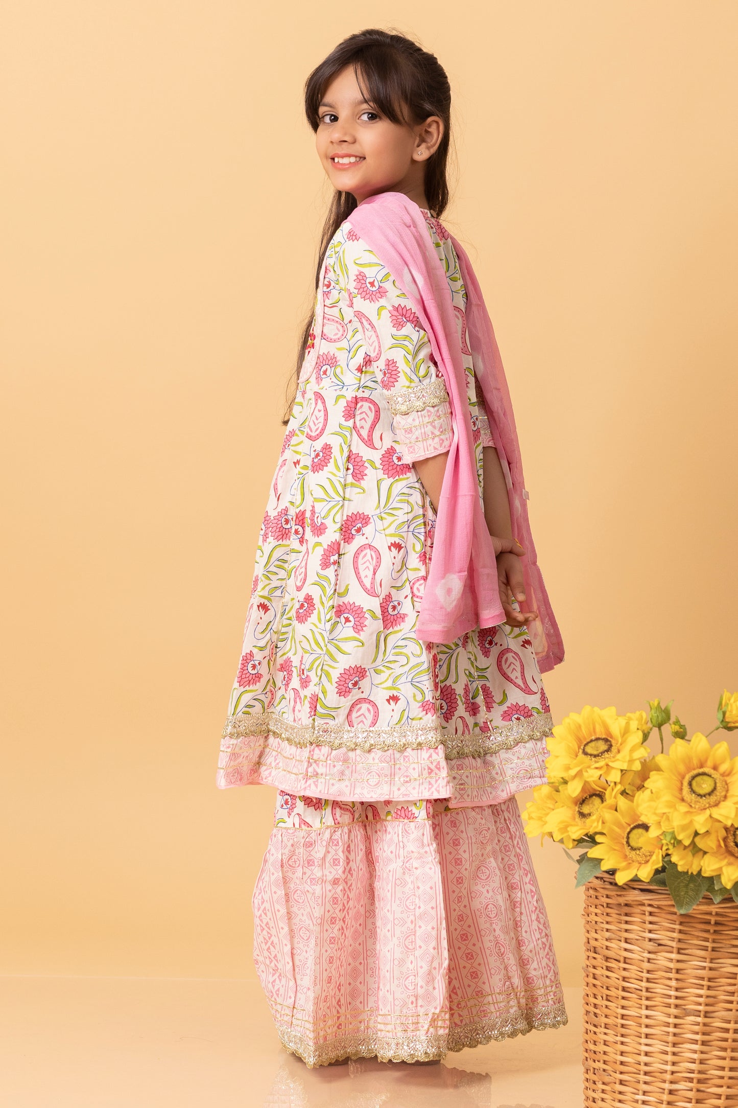 Girls- Kids Kurti Sharara and dupatta set ethnic wear for girls