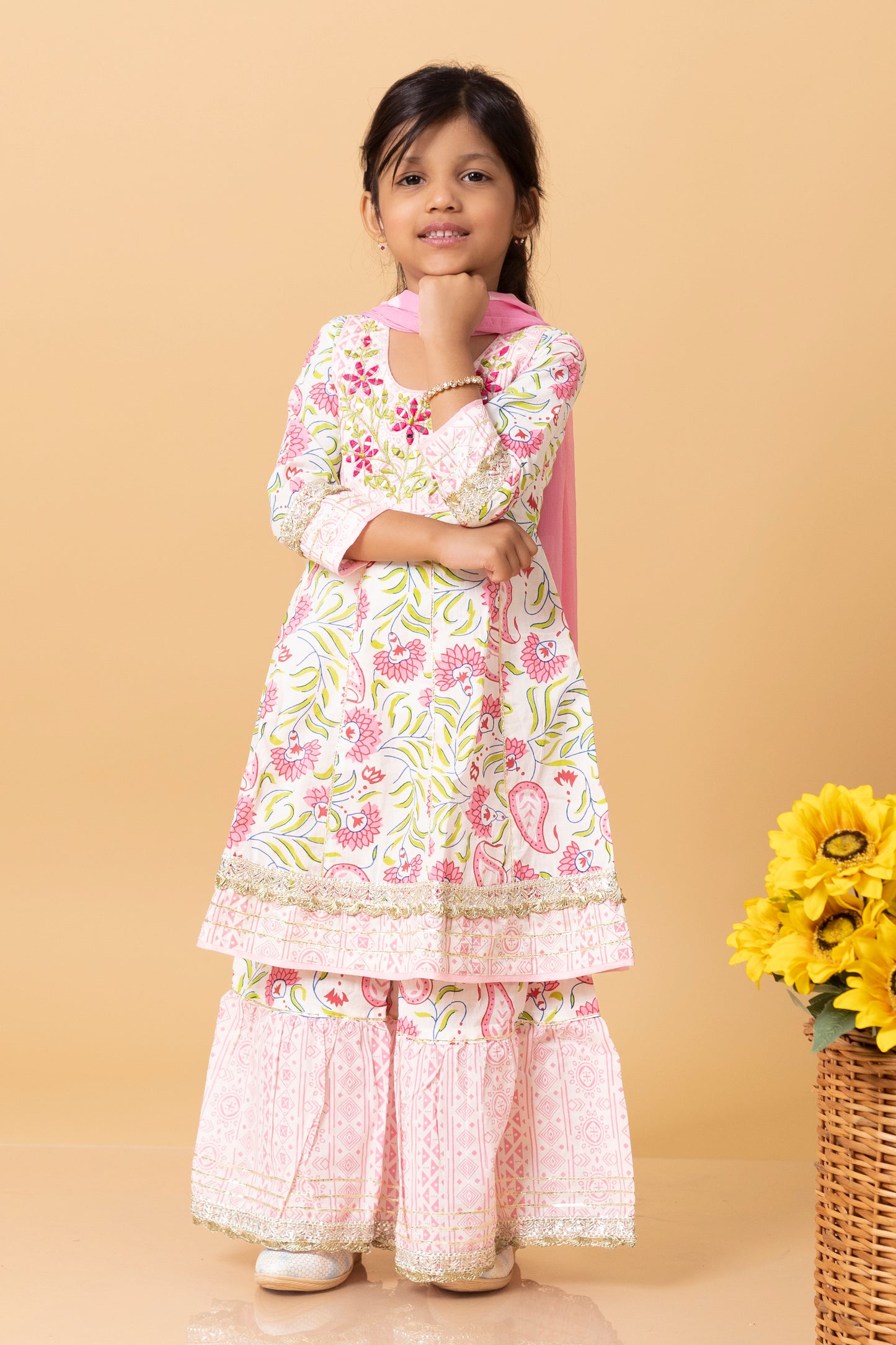 Girls- Kids Kurti Sharara and dupatta set ethnic wear for girls