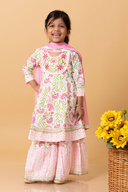 Girls- Kids Kurti Sharara and dupatta set ethnic wear for girls