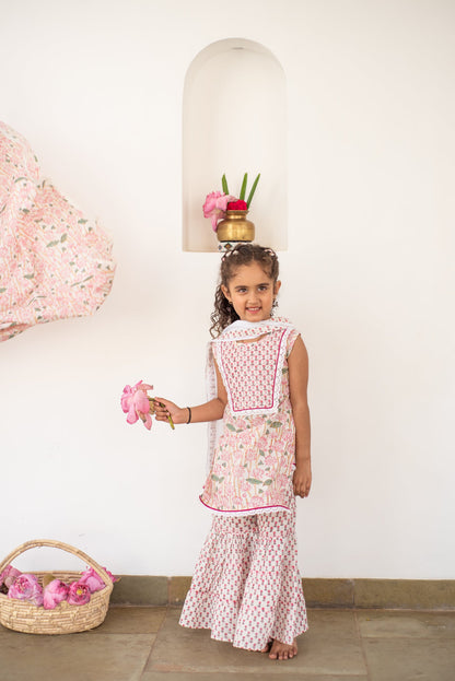 Handblock- Pure 100% Soft Cotton Lotus Lacey Sharara Set