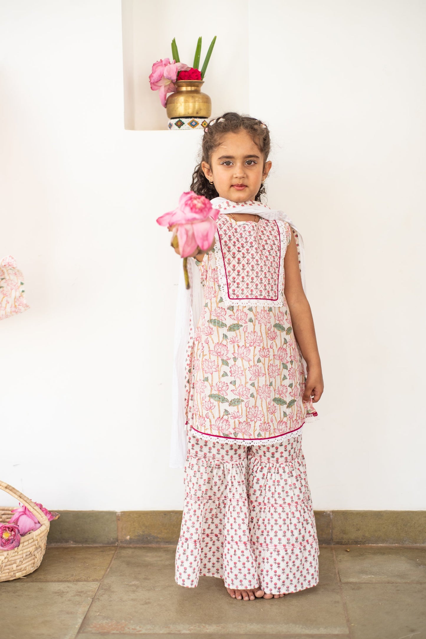 Handblock- Pure 100% Soft Cotton Lotus Lacey Sharara Set
