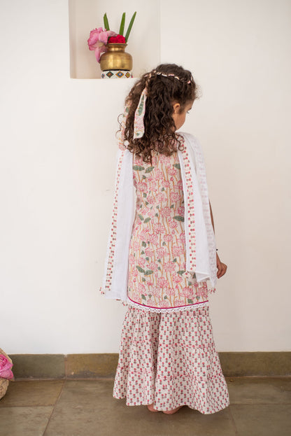 Handblock- Pure 100% Soft Cotton Lotus Lacey Sharara Set