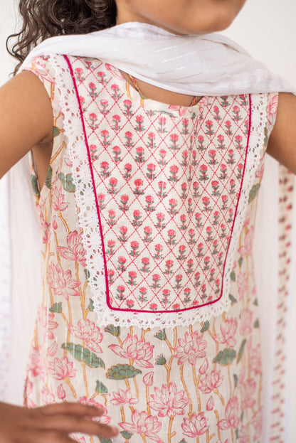 Handblock- Pure 100% Soft Cotton Lotus Lacey Sharara Set