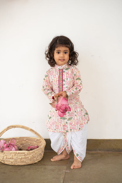 Handblock- Pure 100% Soft Cotton Lotus Dreamy Kurta Set