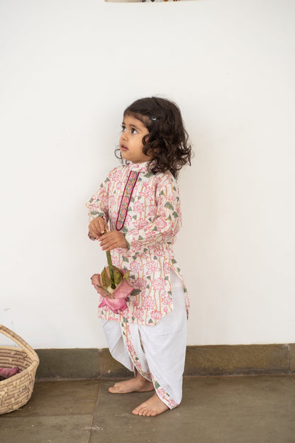 Handblock- Pure 100% Soft Cotton Lotus Dreamy Kurta Set