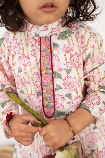 Handblock- Pure 100% Soft Cotton Lotus Dreamy Kurta Set