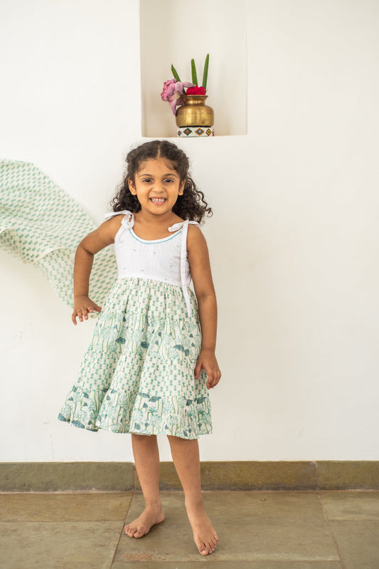 Handblock- Pure 100% Soft Cotton Bloom Tiered Sundress
